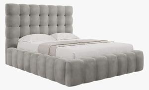 Letto matrimoniale Mamaia in tessuto Bouclé con contenitore e testiera - 160x200 cm