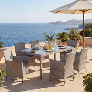 Set in polyrattan Hamar, mobili da giardino Set da balcone Set di sedute ~ grigio, cuscini antracite