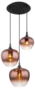 Lampada a sospensione, a 3 luci, vetro color rame, nera, H 120 cm