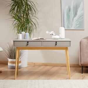 Scrivania WANDA con 2 cassetti in legno massello, grigio/naturale - Scrivania da ufficio con gambe coniche, mobili da ufficio per l'home office con spazio contenitivo