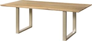 MASSIVMOEBEL24 | Tavolo da pranzo in legno di mango e resina epossidica nera 180x90x76 laccato natur / gambe a U argento matt EPOXY