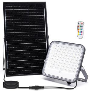 Faro Led 150W Grigio con pannello solare IP66 RGB + Bianco freddo 6500K Dimmerabile con telecomando e con sensore crepuscolare Aigostar