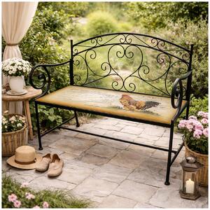 Panca da giardino Celia Hahn, realizzata in metallo nero, con decorazione e seduta di 109 cm