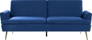 BELIANI Divano blu a 3 posti con funzione letto e gambe dorate in stile retrò