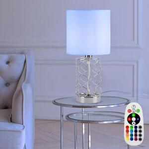 Lampada da tavolo a LED RGB, tessuto bianco, acciaio argento, diametro 18 cm