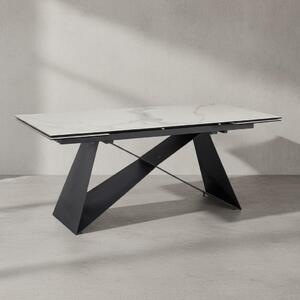 Tavolo da pranzo 180 - 260 cm allungabile in Vetroceramica e vetro bianco, tavolo in Vetroceramica effetto marmo grande, tavolo da cucina di design rettangolare, tavolo da pranzo stravagante con gambe in metallo