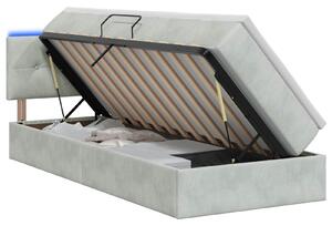 Letto a castello con contenitore LED vidaXL con materasso, grigio chiaro, 100 x 200 cm, velluto