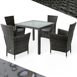 CASARIA® Set di mobili da giardino da balcone resistenti alle intemperie 4 persone in polyrattan da esterno con cuscini da 7cm sedie da giardino impilabili tavolo da giardino mobili da terrazza da giardino, colore:Grigio