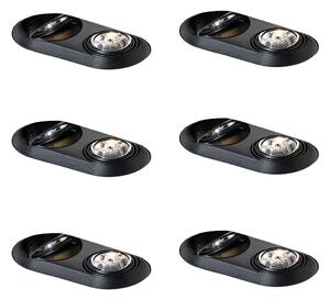 Set di 6 faretti da incasso arrotondati neri GU10 70mm 2-luci - Hubs