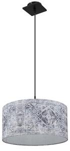 Lampada a sospensione, metallo, paralume in tessuto blu grigio, H 150cm