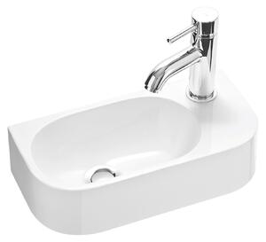 Lavabo per bagno ospiti PARK 40x20 cm in resina minerale, per montaggio a parete o da appoggio, con foro per rubinetto a destra