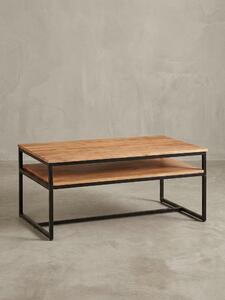 Tavolino vintage industriale in legno di acacia e ferro, 2 ripiani, portata massima 15 kg. 100x60x45 cm | Kadima Design