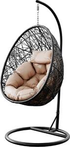 Mirjan24 Poltrona sospesa Fogo, mobili da giardino di design, poltrona da giardino con struttura in acciaio, cesto sospeso, a forma di bozzolo (colore: nero, cuscini: beige)