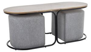 Set di Tavolini da caffè Dual e 2 Pouf in rovere doppio, nero