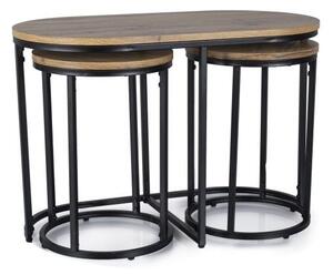 Set di 3 Tavolini da caffè Twix in rovere artigianale/nero