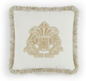 Cuscino D'arredo In Velluto Gothic Monogram 60X60 Premoli Di Bella Tinta Unita Ivory Caleffi