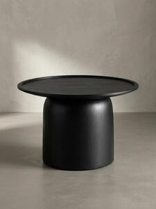 Tavolino da salotto 60x60x40 cm in legno massello di mango nero Tavolino rotondo, tavolino da salotto di design con bordo rialzato, tavolino da caffè moderno con base a tamburo