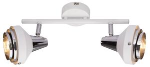 Plafoniera, cromata, bianca, con faretti orientabili, lunghezza 30 cm, marca RORGE