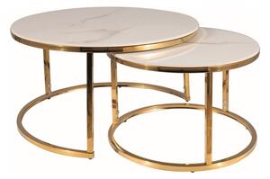 Set di Tavolini da caffè Portafino A effetto marmo bianco/oro - ø60/ø45 cm
