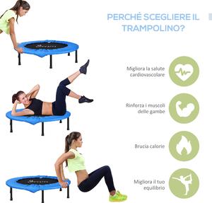 HOMCOM Trampolino Elastico Fitness Pieghevole da Giardino, Φ96.5 x 23 cm, Blu e Nero