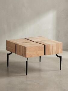 Tavolino in legno massello di acacia 60x60x40 cm quadrato con struttura in metallo, tavolino da salotto a forma di cubo, tavolino da salotto moderno, tavolino da caffè Cube marrone / nero