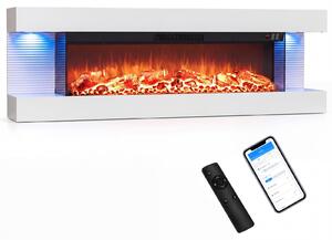 COSTWAY, camino elettrico da 32 pollici, con riscaldamento a 750W/1500W, design a 3 lati, camino decorativo con luci LED laterali, effetto fiamma 3D, 12 colori di fiamma, controllo tramite app e telecomando