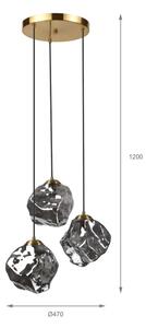 Lampadario a cavo CRISTAL 3xE14/15W/230V ottone/nero fumé