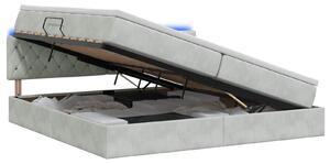 Letto a castello con contenitore LED vidaXL con materasso, grigio chiaro, 200 x 200 cm, velluto