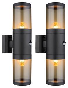Set di 2 lampade da esterno, faretti up e down, acciaio inox, nero, H 42cm
