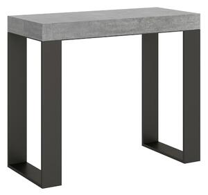 Consolle Allungabile TECNO SMALL Telaio Antracite fino a 196 cm con 3 elementi da 52 cm, tutto in legno di Frassino 90x40xh77 cm colore cemento