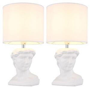 2 lampade da tavolo, in Vetroceramica, con paralume in tessuto, colore bianco, con interruttore, attacco E14, altezza 33 cm