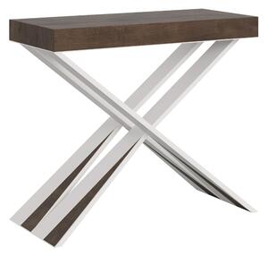 Consolle Allungabile Fino a 300 CM DIAGO Dimensioni 90x40xh77 cm estensibile CON 5 Allunghe da 52 cm Colore telaio bianco ripiano noce
