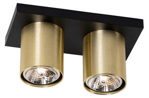 Faretto moderno da soffitto nero con oro a 2 luci - Tubo