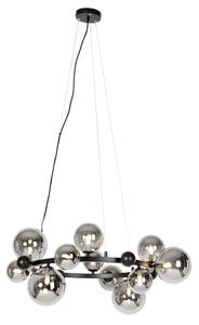 Art Deco hanglamp zwart met smoke glas 12-lichts - David