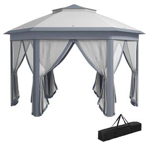 Outsunny, gazebo da giardino pieghevole con 6 pannelli laterali e tetto a doppia falda, colore grigio