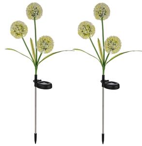 Set da 2 lampade solari a LED, forma di soffione giallo, acciaio inossidabile, H 75 cm