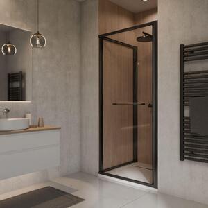 Porta scorrevole a battente Schulte per nicchia 80x190 cm Sunny, vetro di sicurezza temperato con rivestimento nano-technologico Fixil, profilo nero opaco, senza battuta