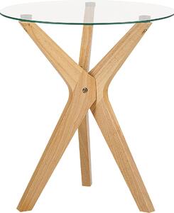 Tavolino BELIANI piano rotondo in vetro temperato ø 45 cm gambe in legno di gomma soggiorno moderno