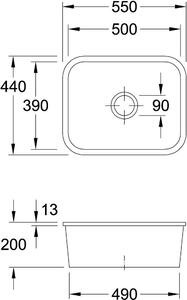 Lavello da cucina Villeroy&Boch, lavello da cucina Cisterna 60C White Alpine 550x440mm, larghezza base 60cm