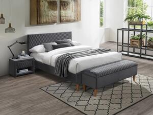 Letto Azurro imbottito in velluto grigio - Blu14 - 160 x 200 cm