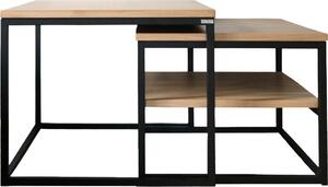 Holz4home® Set di 2 tavolini in legno di quercia di alta qualità I Tavolo quadrato da soggiorno in stile industriale I Senza ripiano I Tavolo in legno con struttura in metallo