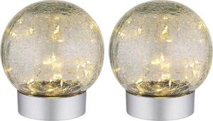 Set di 2 lampade da tavolo a LED, argento, vetro crepla, H 13,5 cm