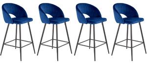 Set di 4 Pouf da bar H-96 in velluto blu - H89 cm