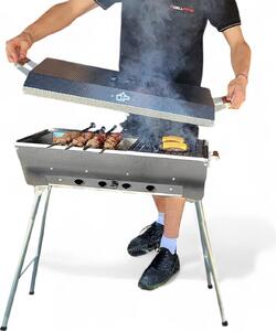 Griglia Shashlik Astana Deluxe Mangal in acciaio inox con coperchio BBQ Griglia di cottura Ripiano