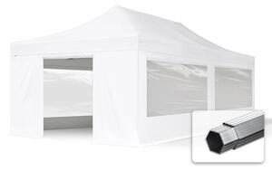 TOOLPORT 4x8m gazebo pieghevole PES con laterali (panoramiche), PROFESSIONAL alluminio, bianco
