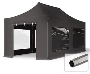TOOLPORT 3x6m gazebo pieghevole con laterali (finestre panoramiche), PREMIUM acciaio, grigio scuro