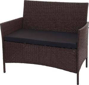 Panchina da giardino in polyrattan Hamar, panca ~ marrone screziato, cuscini neri