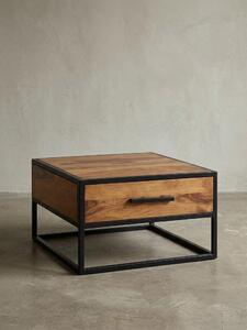 Tavolino WL5.623 in legno massello / metallo Tavolino da salotto 65x38x65cm, tavolino da salotto di design Sheesham, tavolino da salotto Industrial marrone, tavolino da caffè di design in legno massello, tavolino da salotto