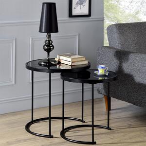 Set di 2 tavolini da salotto LEYRE, tavolini rotondi da salotto in set da 2 con piano in vetro nero, tavolini da salotto dal design moderno