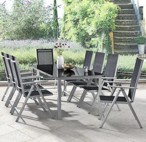 Set da giardino in alluminio Juskys Set da giardino Milano con tavolo e 8 sedie grigio argento con gruppo di sedute in fibra sintetica nera in alluminio mobili da balcone